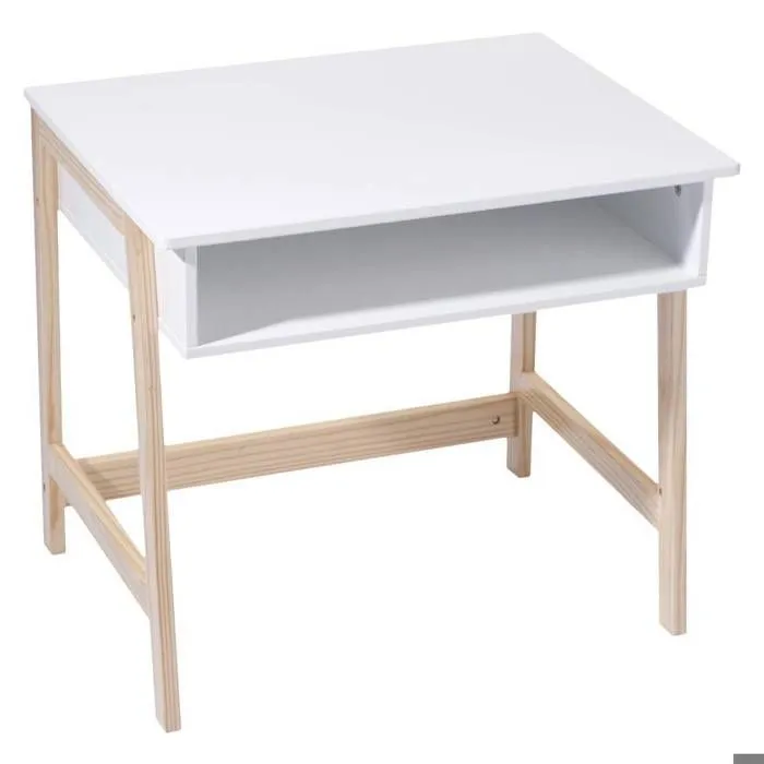 Bureau en bois pour enfants - ATMOSPHERA - BLANC et BOIS Naturel - Pratique et Astucieux - Style scandinave-0