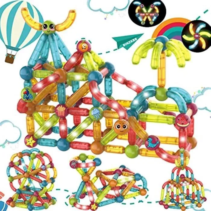 Jeu de Construction,3D Jouet Construction Magnétiques Enfants avec des lumières  pour Les Enfants 3 4 5 6 7 Ans+-0
