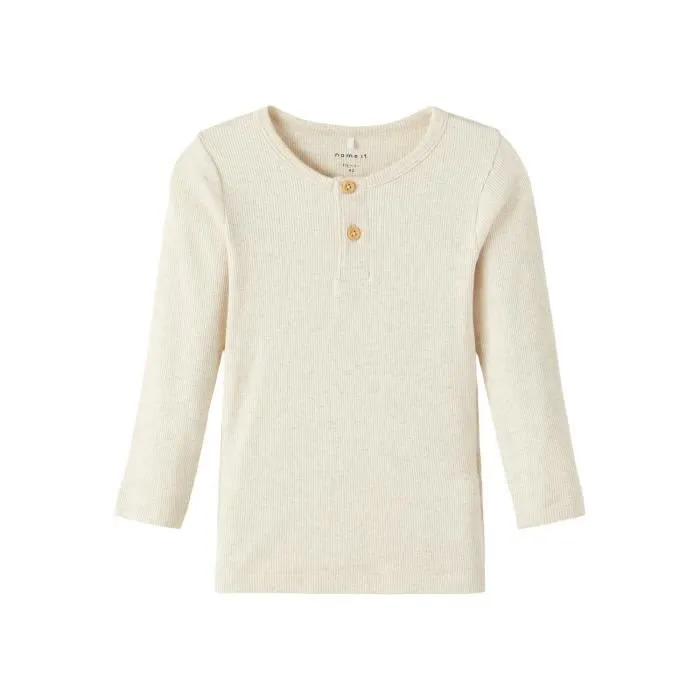 Pullover enfant - Name it - Kab - Peyote melange - 57% coton bio - T-shirt grand-père - Col autres-0