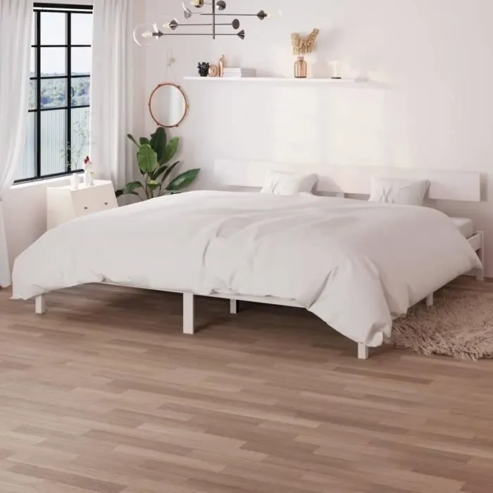 vidaXL Cadre de lit Blanc Bois de pin massif 200x200 cm-0