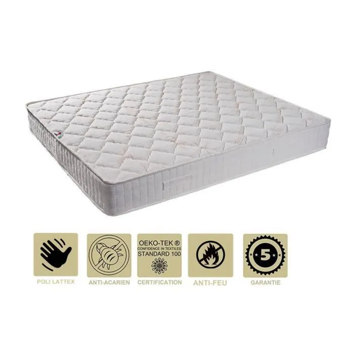 Matelas 70x190 Tissu Ignifugé Non Feu x 15,5 cm + Alèse + Oreiller Visco - Soutien Ferme - Ame Poli Lattex Haute Résilience - hyp-0