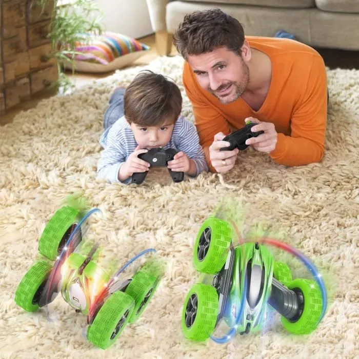 RC Voiture Télécommandée 2,4Ghz Tourné à Double Face à 360 Degrés, 4WD Voiture Tout Terrain, Cadeau pour Enfant (vert)-3