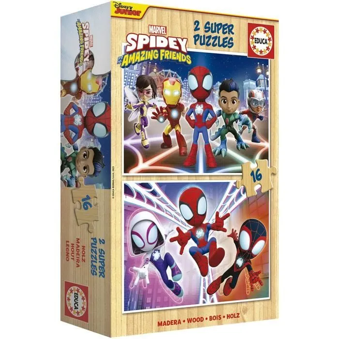 Puzzle en bois SPIDEY & HIS AMAZING FRIENDS - 2x16 pièces - Enfant - Mixte - Licence Spiderman-3