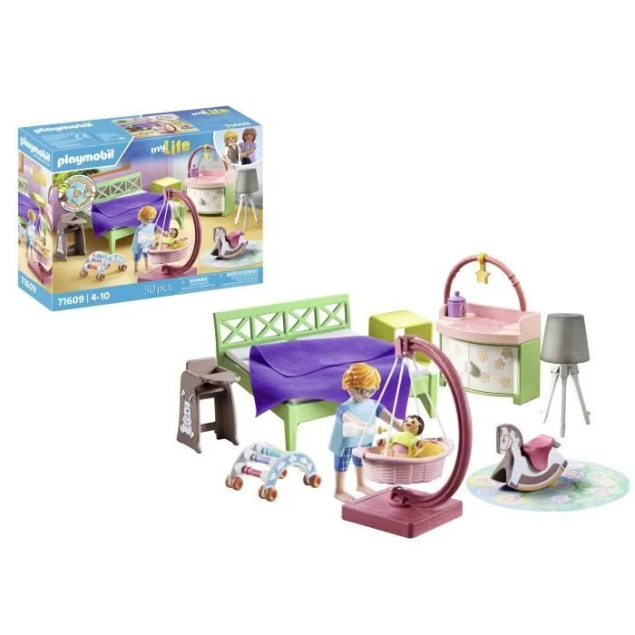 PLAYMOBIL 71609 Chambre de parents avec berceau suspendu, Maison d'architecte, My Life, 50 pièces, Dès 4 ans-0