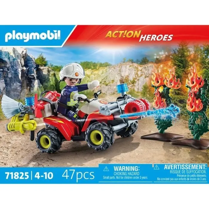 PLAYMOBIL 71825 Pompier avec quad et arbustes enflammés-4