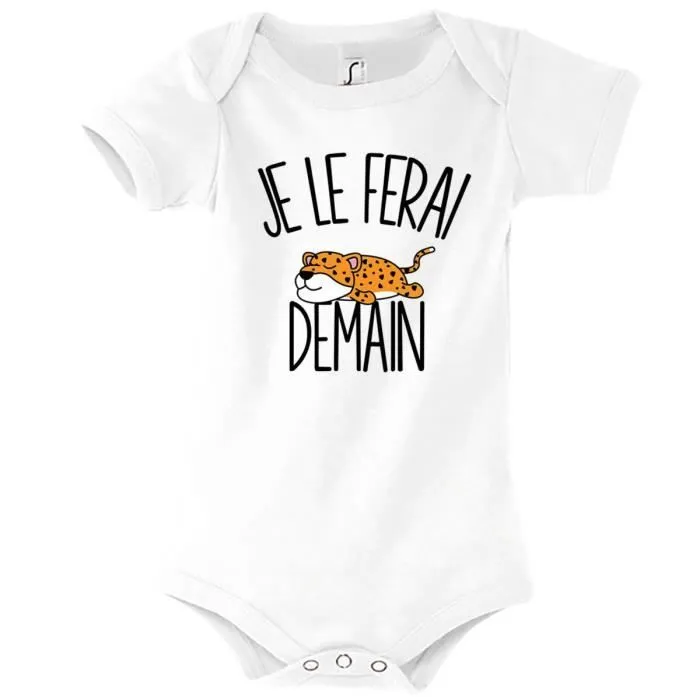 Body bébé - Je le ferai Demain - Léopard - Blanc - 3-6 mois - Mixte-0