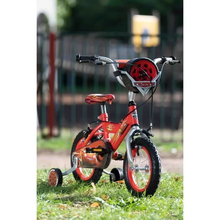 Vélo Enfant Disney - Cars Flash McQueen - Roues 12" - Age 3 à 5 ans - 2 Freins - Stabilisateurs - Rouge - Produit HUFFY-3