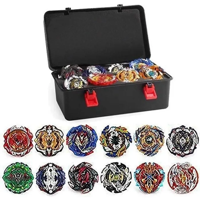 12 Nouvelles Toupies avec 2 Lanceur Burst Turbo, Jouet Arena，Gyro Pocket Box Pro (Noir)-Cadeau pour Enfants BEFA2580-0