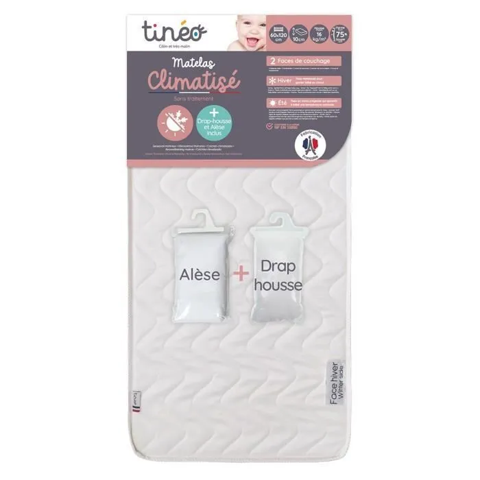 Matelas climatisé TINEO 60x120 cm + drap housse + alèse (lot)-1