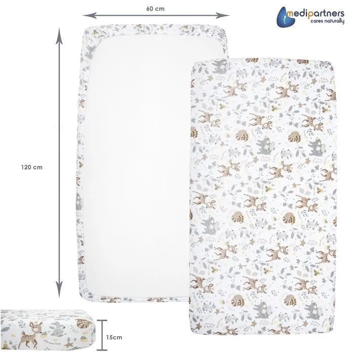 Drap Housse pour Bébé Medi Partners Excellent pour un lit bébé, enfant, 100% coton, protège matelas bébé, literie 60x120 cm, Cerfs-2