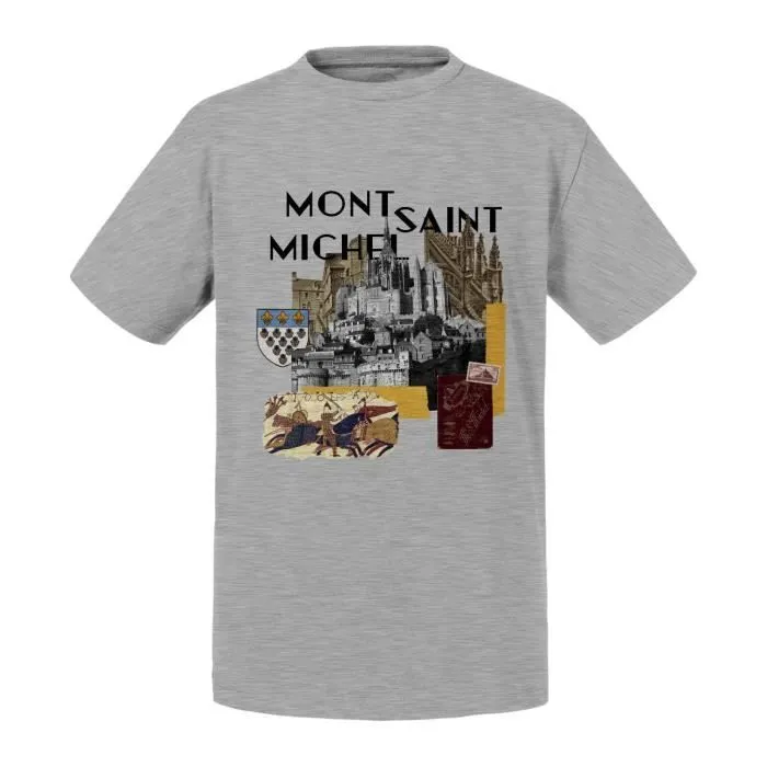T-shirt Enfant Gris Mont Saint Michel Collage Normandie Village Tourisme-0