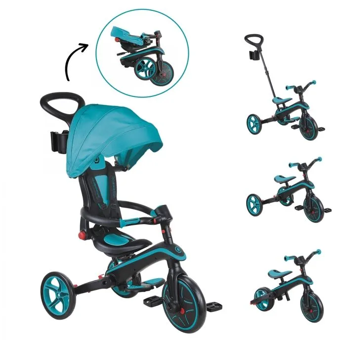 Globber - Tricycle EXPLORER 4-en-1 Évolutif & Pliable - Bleu Canard-0