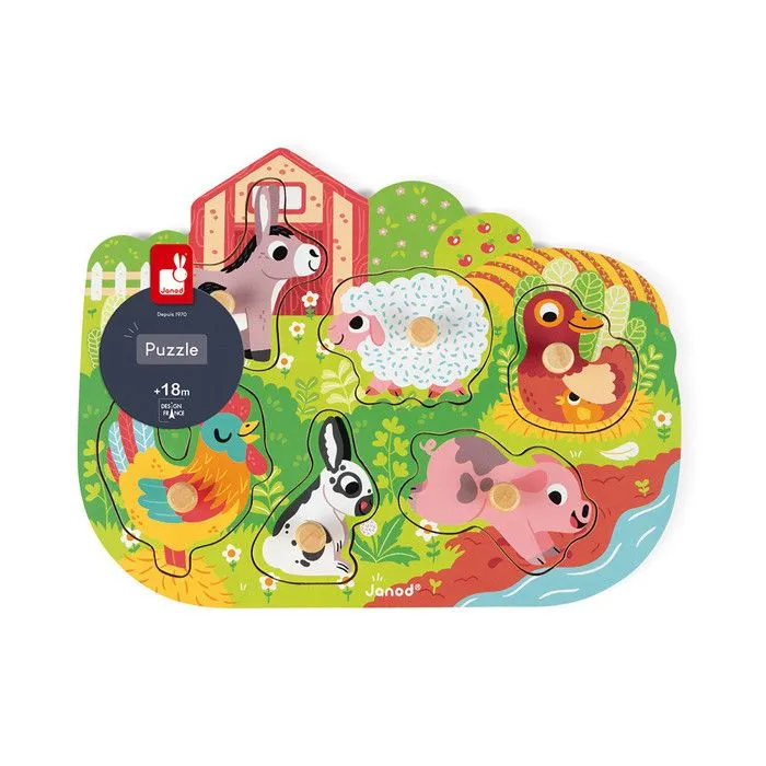 Puzzle Encastrement 6 pièces - JANOD - Happy Farm - Enfant - Beige - A partir de 18 mois-4