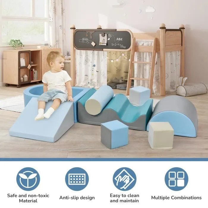 Modules de Motricité en Mousse souple -9 TLG Briques géantes multicolores pour se défouler & grimper en âge préscolaire & bébés-2