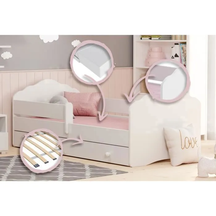 Lit enfant 160 x 80 cm + tiroir + sommier + matelas + barrière de protection-3