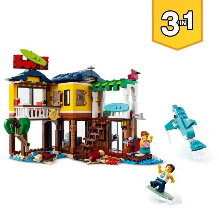 LEGO® Creator 3-en-1 31118 La Maison sur la Plage du Surfeur, Jouet, Figurines Animaux Marins-1