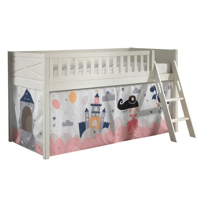 Lit Mezzanine Scott avec Rideau Princess Sophie - Vipack - Blanc - Enfant - Bois massif-0