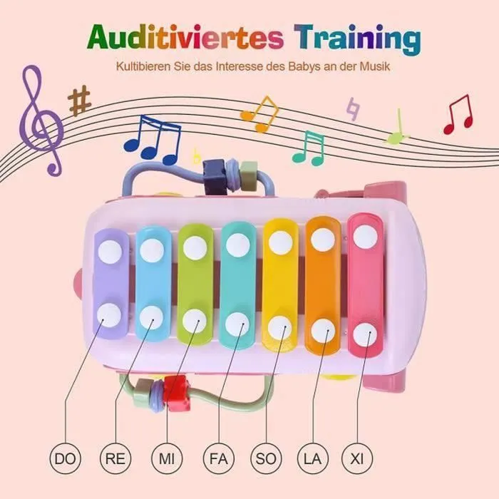 Jouet Musical Bébé,jouet de Bus avec xylophone, Cadeau éducatifs Interactifs pour Petite Enfance,Jouets d'activité Bébé Rampant-Rose-1