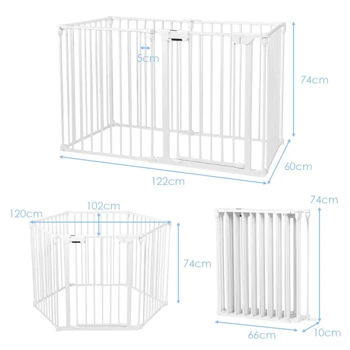 Barrière de Sécurité Pliable COSTWAY-Pare Feu de Cheminée 380 cm-6 Panneau-Verrouillage Manuel-pour Enfant, Chien, Chat-Métal-Blanc-5