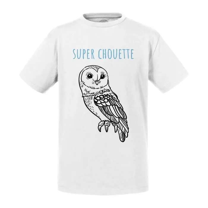 T-shirt Enfant Blanc Super Chouette Dessin Illustration-0