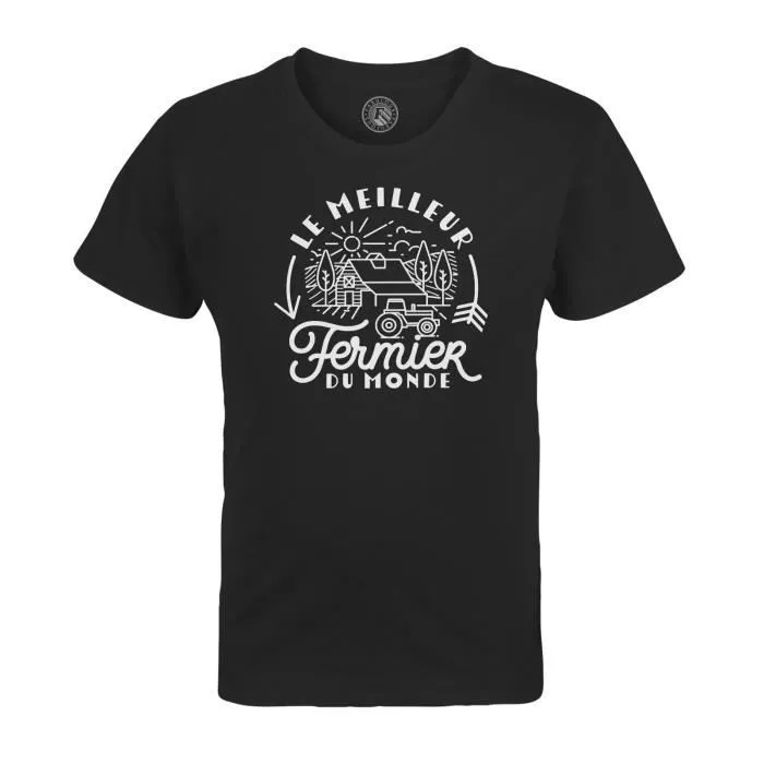 T-shirt Enfant Noir Le Meilleur Fermier du Monde Ferme Agriculture Paysan-0