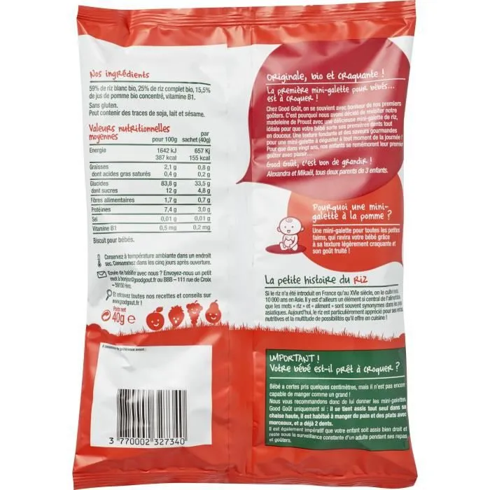 Good Goût Biscuits Mini-Galette de Riz à la Pomme +10m Bio 40g-1