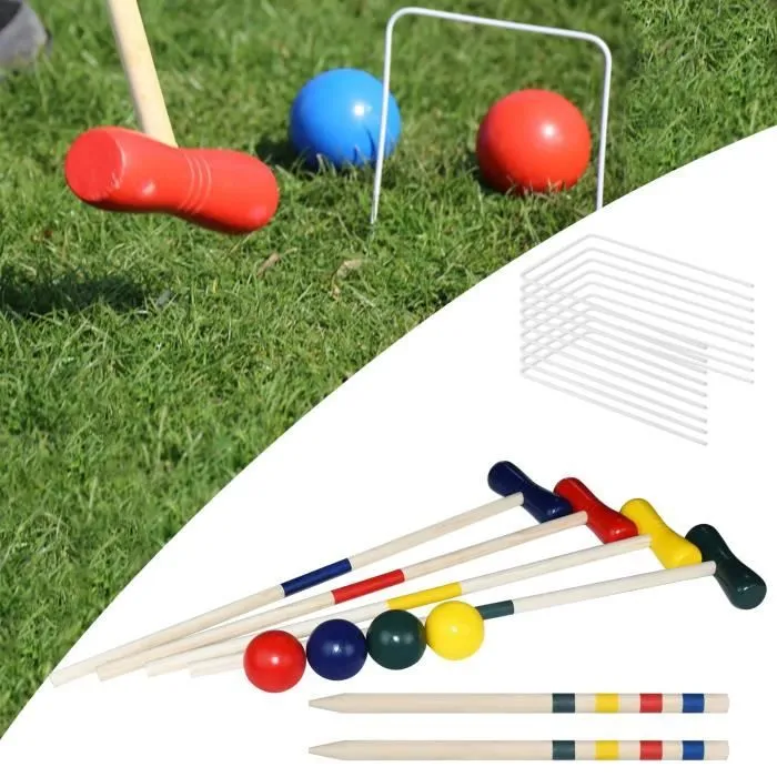 YUENFONG Jeu de Croquet en bois Jeu de Croquet en plein air pour 4 joueurs Jeu de jardin Jeu traditionnel en bois pour la famille-1