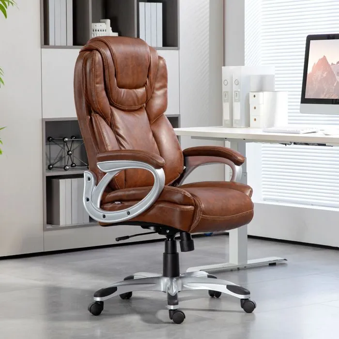 Chaise de bureau - HOMCOM - avec fonction bascule, dossier haut, roulettes pivotantes 360°, hauteur réglable - marron-2