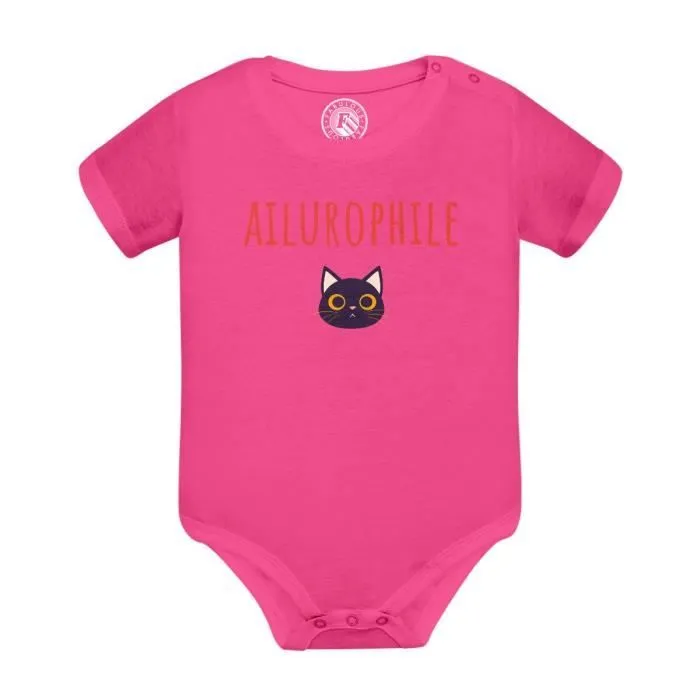 Body Bébé Manche Courte Rose Ailurophile Passion Chat Amour Chaton Dessin-0