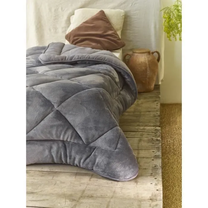 Couette - OURSON - Toison Velours - 240 x 260 cm - 600 gr/m² - Réversible - Gris-0