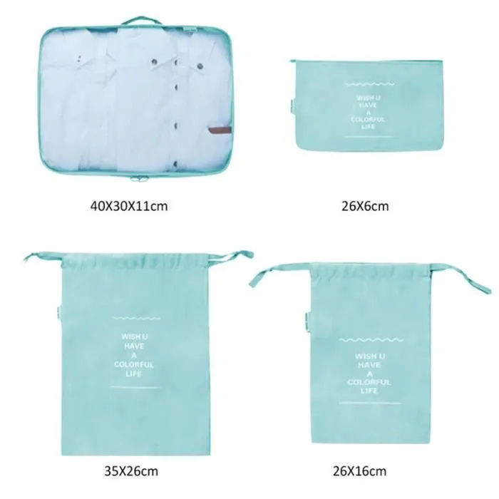 Lot de 8 Sac de Rangement Organisateur de Voyage Valise Bagages Ensemble Emballent des Cubes pour Vêtement - BLEU-2