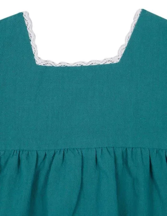 Coffret textile Gocco Vestido Verde Lino Manga Volante, Robe Bebe Fille, Verde Brillante,-2