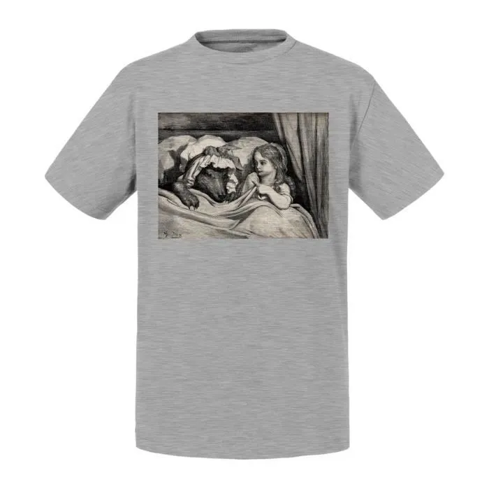 T-shirt Enfant Bleu Le Petit Chaperon Rouge Conte Gustave Dore Illustration Gravure-0