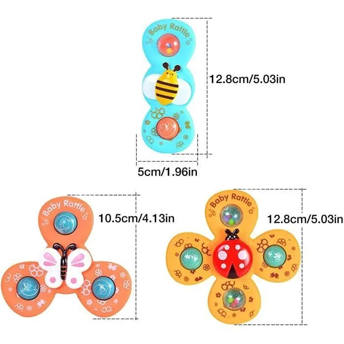 3 Pcs Jouet Ventouse Bebe,Jouets À Ventouse Ventouse Spinner Jouets Dessin Animé Océan Spinner Jouets pour Bébé Jouets Coordination-3