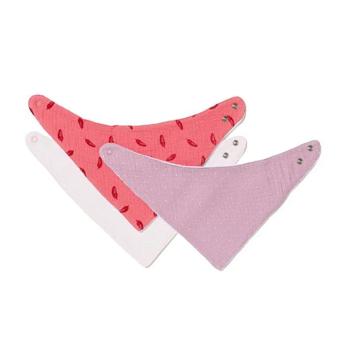 MAÏKA Lot de 3 bavoirs foulard Violet mauve, fermeture pression-0
