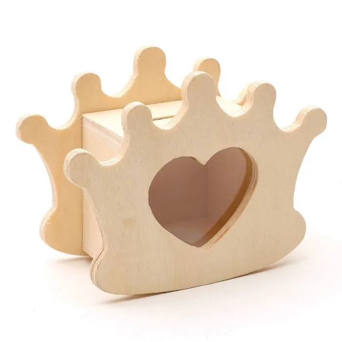 Tirelire - A décorer - Couronne - Bois - Beige - 120x90x50mm-0