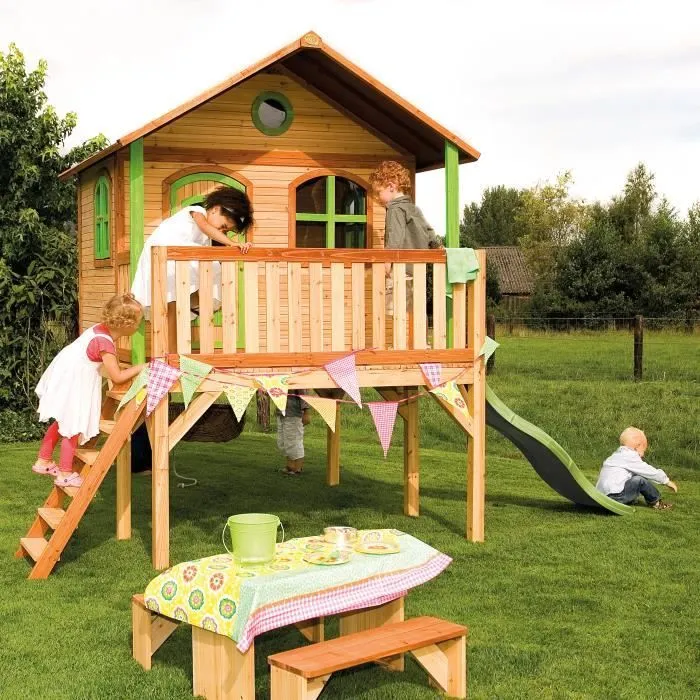 Maison Enfant avec Toboggan vert clair - AXI - Sophie - Extérieur - Bruin - Vert-2