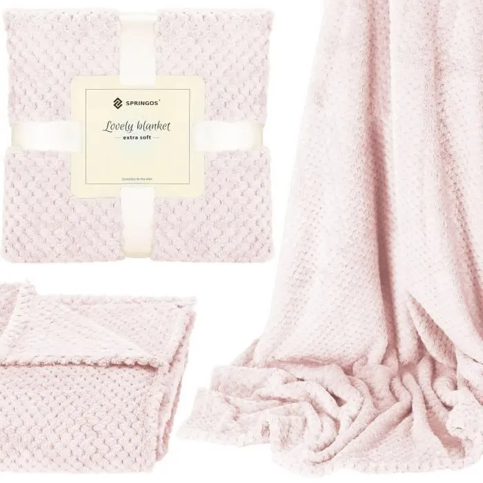 Couverture douillette SPRINGOS - 150 x 200 cm - Vieux rose - Motif de coquillages-3