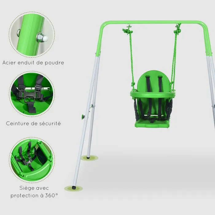 Balançoire portique enfant OUTSUNNY - Vert - 122x146x122cm - Pour 6-36 mois - Charge max. 25 Kg-5