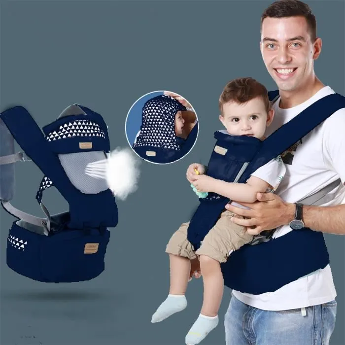 Front Premium Hipseat Porte-bébé Baby Carrier,Multifonctionnel, Ergonomique,100% Coton, Boucle Rotative à Papillon(Bleu)