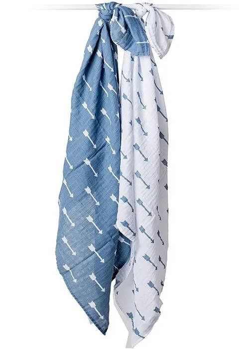 Lange mousseline - Flèches bleues - Pack de 2 - 100x100 cm - 100% coton-3