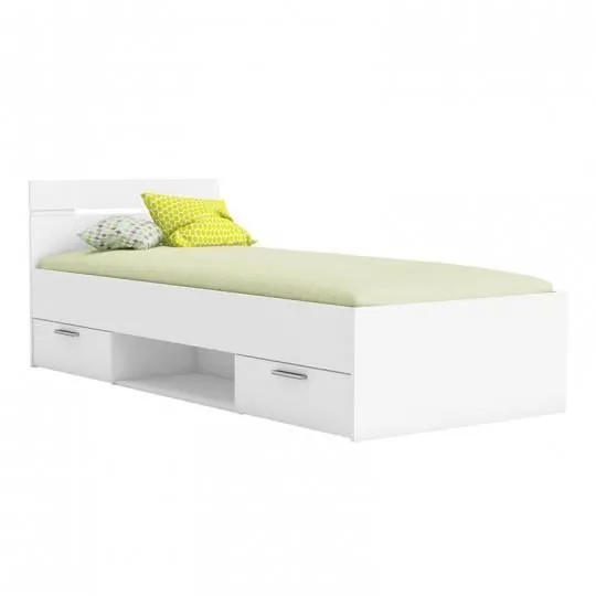 Lit - Michigan - 90x200cm - Blanc perle - 2 tiroirs et 1 niche-0