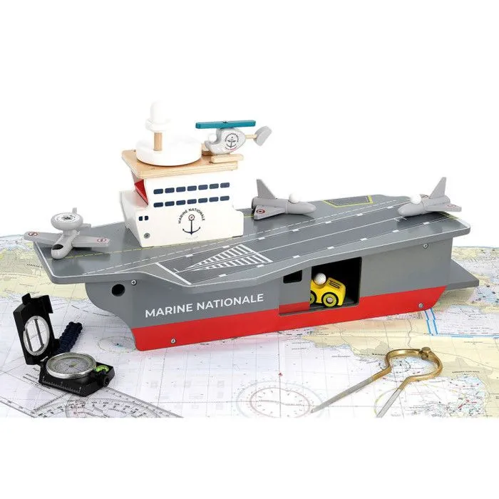 Porte-avions en bois + 5 accessoires - Marine nationale - l 54 x H 24 x P 29 cm-5