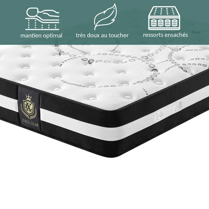 Matelas Excelsior 90 x 190 by Sampur - Mémoire de Forme - Ressorts Ensachés - Mousse Haute Résilience - Épaisseur 30cm - Confort-2
