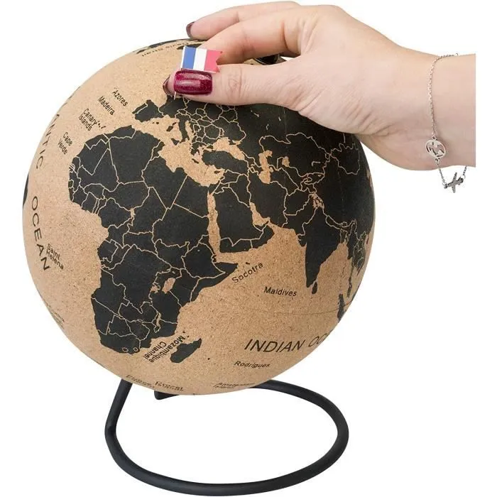 Globe terrestre en liège - Tripvea - Diamètre Ø = 23 cm - Utilisation intérieur - Couleur liège-1