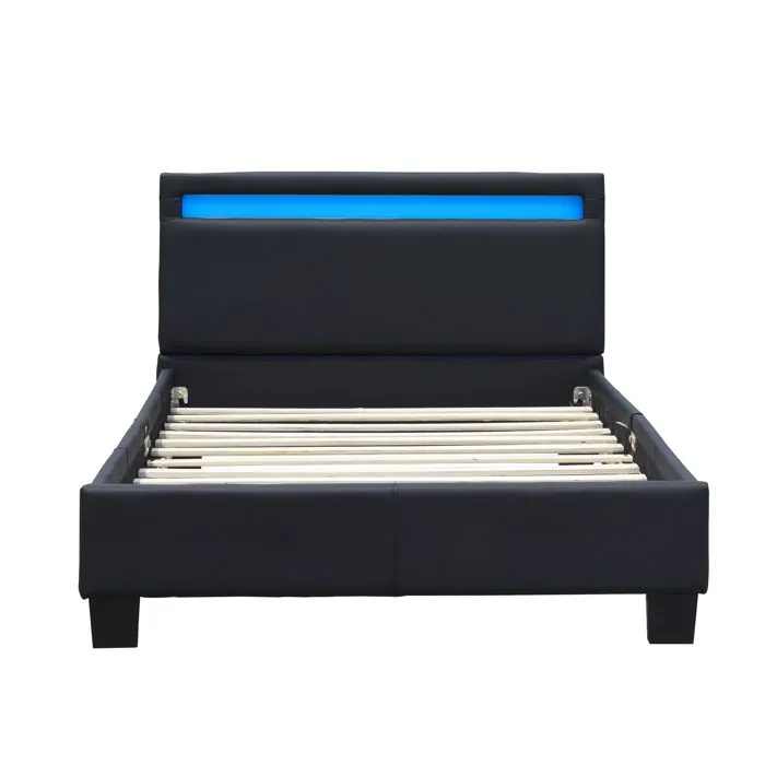 angel - Solide et Confortable Lit 90x200 avec Sommier Tte de Lit avec Eclairage LED Couleur NOIR Pieds en 10 c-2