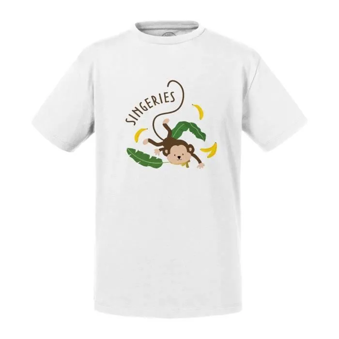 T-shirt Enfant Blanc Mr. Singe Roi des Singeries Dessin Illustration-0