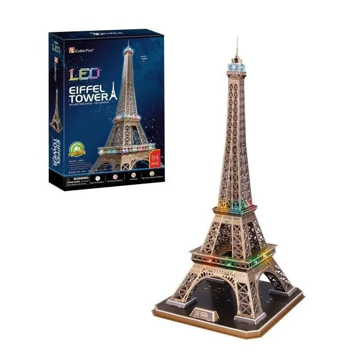 Puzzle 3D Tour Eiffel LED - World Brands - 84 pièces - Jeux de société - Enfant 14 ans ou plus-0