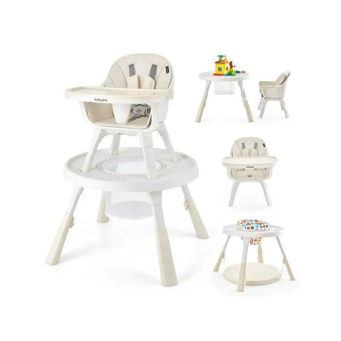COSTWAY Chaise Haute Bébé Evolutif Table et Chaise Enfant Plateau Double Face Hauteur Réglable Panier Rangement 6 Mois 25kg Beige-0