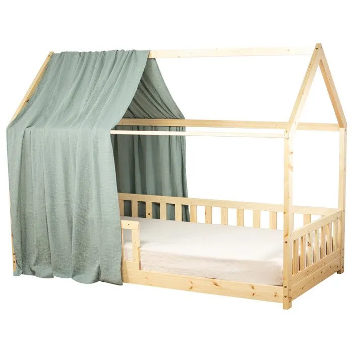 Ciel de Lit Cabane en gaze de coton SOLO Vert de gris 130x360 cm-0